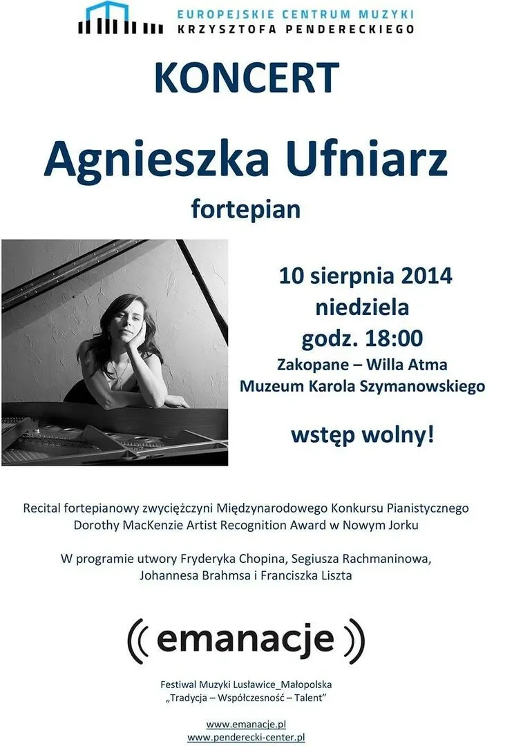 Agnieszka Ufniarz - recital fortepianowy w willi "Atma"