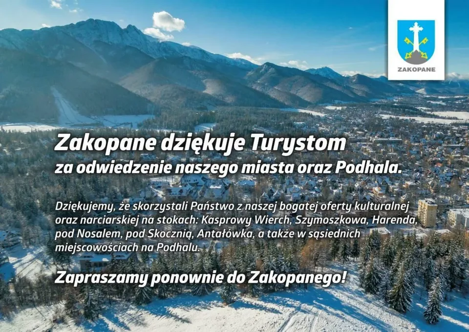 Zakopane dziękuje Turystom za odwiedzenie naszego miasta oraz Podhala