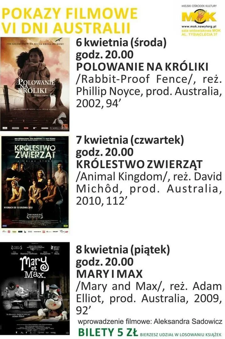 Pokazy Filmowe w ramach VI Dni Australii