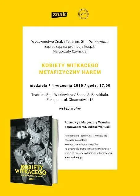 Zaproszenie na promocję książki KOBIETY WITKACEGO. METAFIZYCZNY HAREM