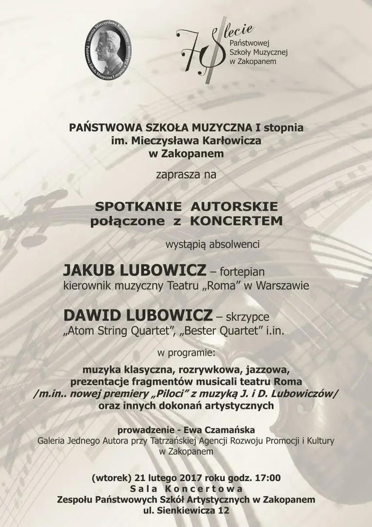 Koncert jubileuszowy absolwentów Państwowej Szkoły Muzycznej I stopnia im. Mieczysława Karłowicza w
