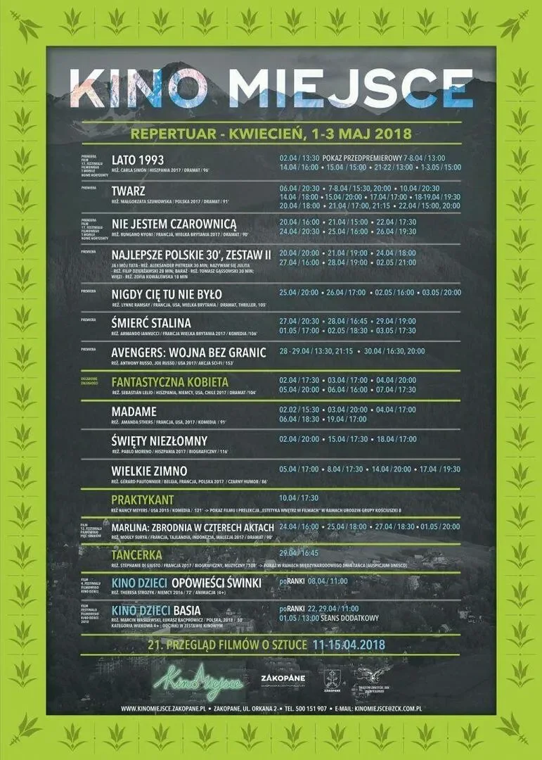 Kino Miejsce - kwiecień, 1-3/05/2018