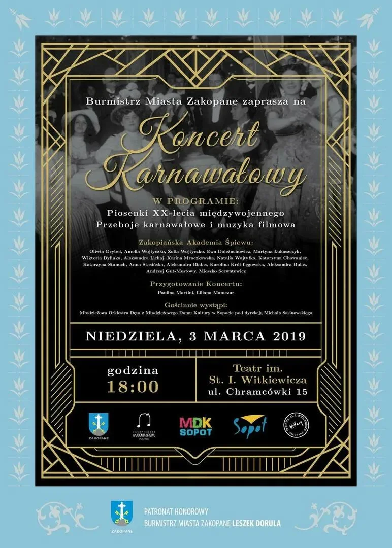 Koncert karnawałowy Zakopiańskiej Akademii Śpiewu i Młodzieżowej Orkiestry Dętej z Sopotu