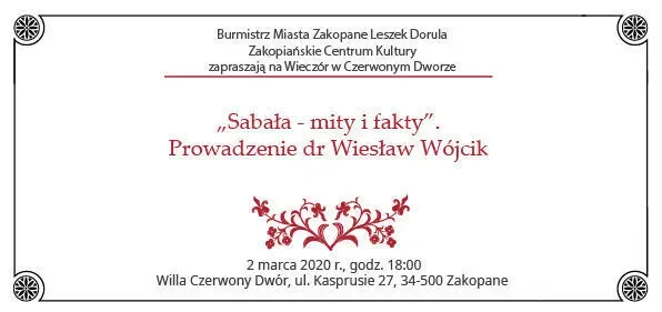 Wieczór w Czerwonym Dworze: "Sabała - mity i fakty"