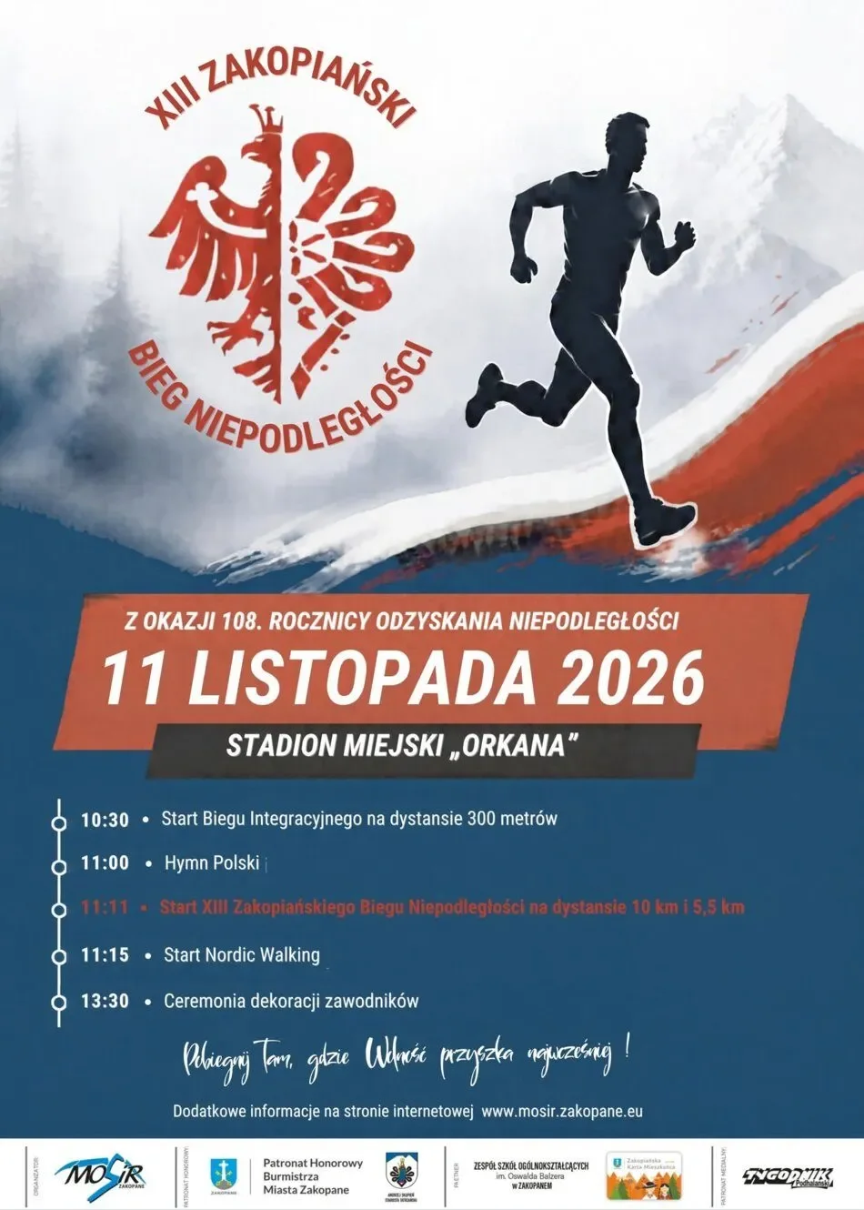 XIII ZAKOPIAŃSKI BIEG NIEPODLEGŁOŚCI – BIEG GŁÓWNY 10 KM BIEG KRÓTKI 5,5 KM