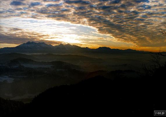 Zachód słońca nad Tatrami - widok z Pienin